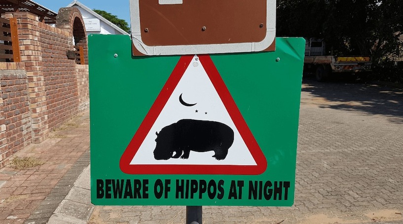 Nationalpark Kruger, Südafrika, St. Lucia, Nilpferd, gefährlich, Warnschild, Warnung